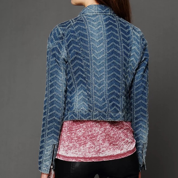 Free People denim motorcycle jacket - Picture 3 of 11